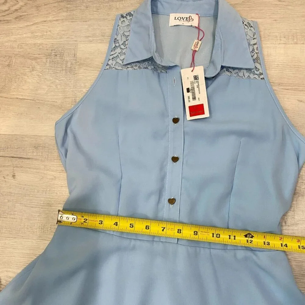 Love By Bayo Women's Med Blue Lace Fitted Flare Dress in Baby Blue NWT Lined - Picture 9 of 16
